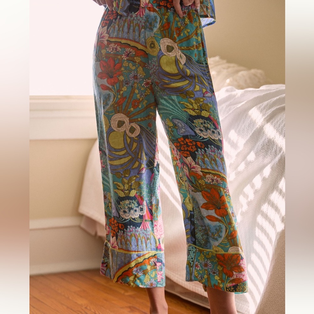 Anthropologie Multicolor Floral Utility Lounge Blue Motif Pajama Pants!